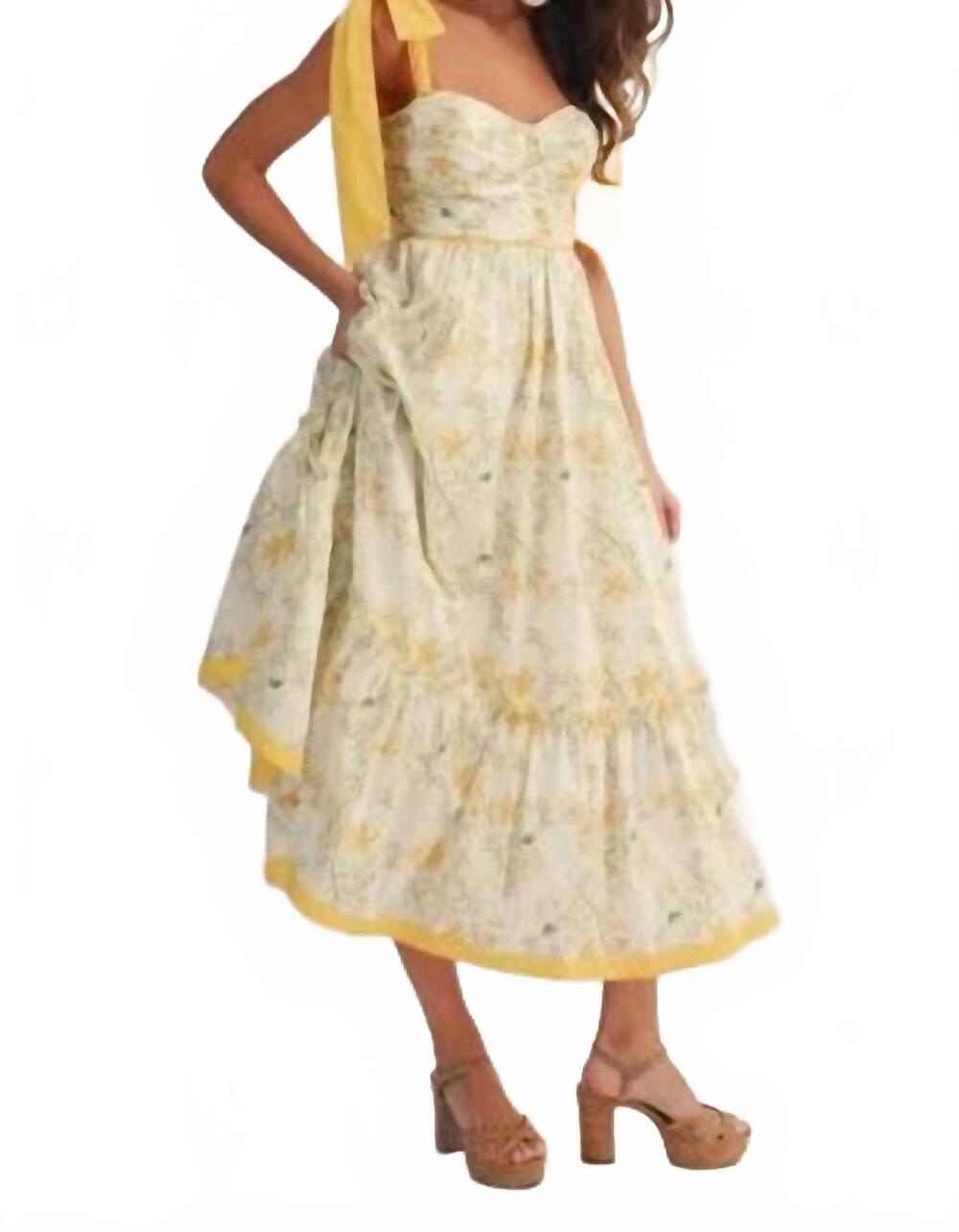 NEW LOVLOV cottage garden trim tiered dress in yellow